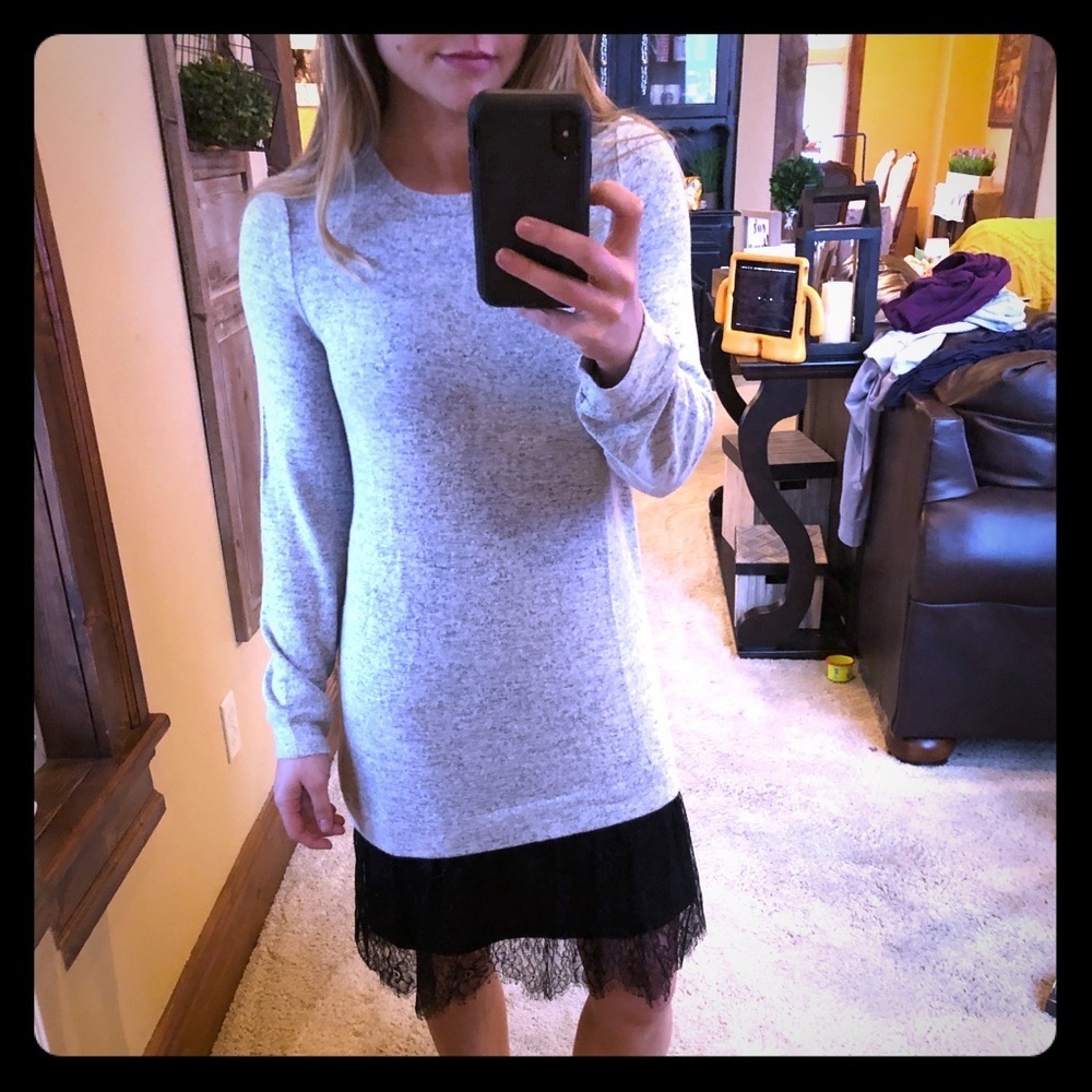 Lace Trim Sweater Dress